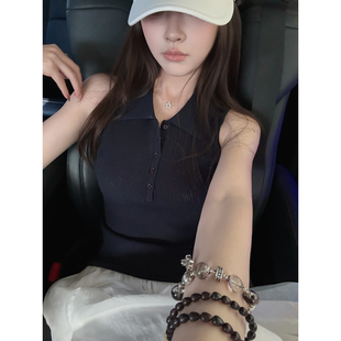 Here yaya shop 6.6 miu系极简穿搭时髦polo领天丝亚麻针织背心