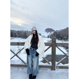 冬日特调色水洗洋气显瘦藏肉肉直筒加绒牛仔裤 shop yaya Here