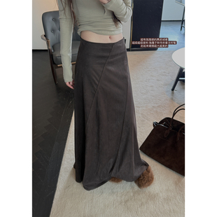 侘寂艺术生穿搭复古氛围超大裙摆麂皮绒半身裙 shop Here yaya