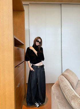 Here yaya shop 松弛tian花板很有感觉的时髦精阔腿原色牛仔裤
