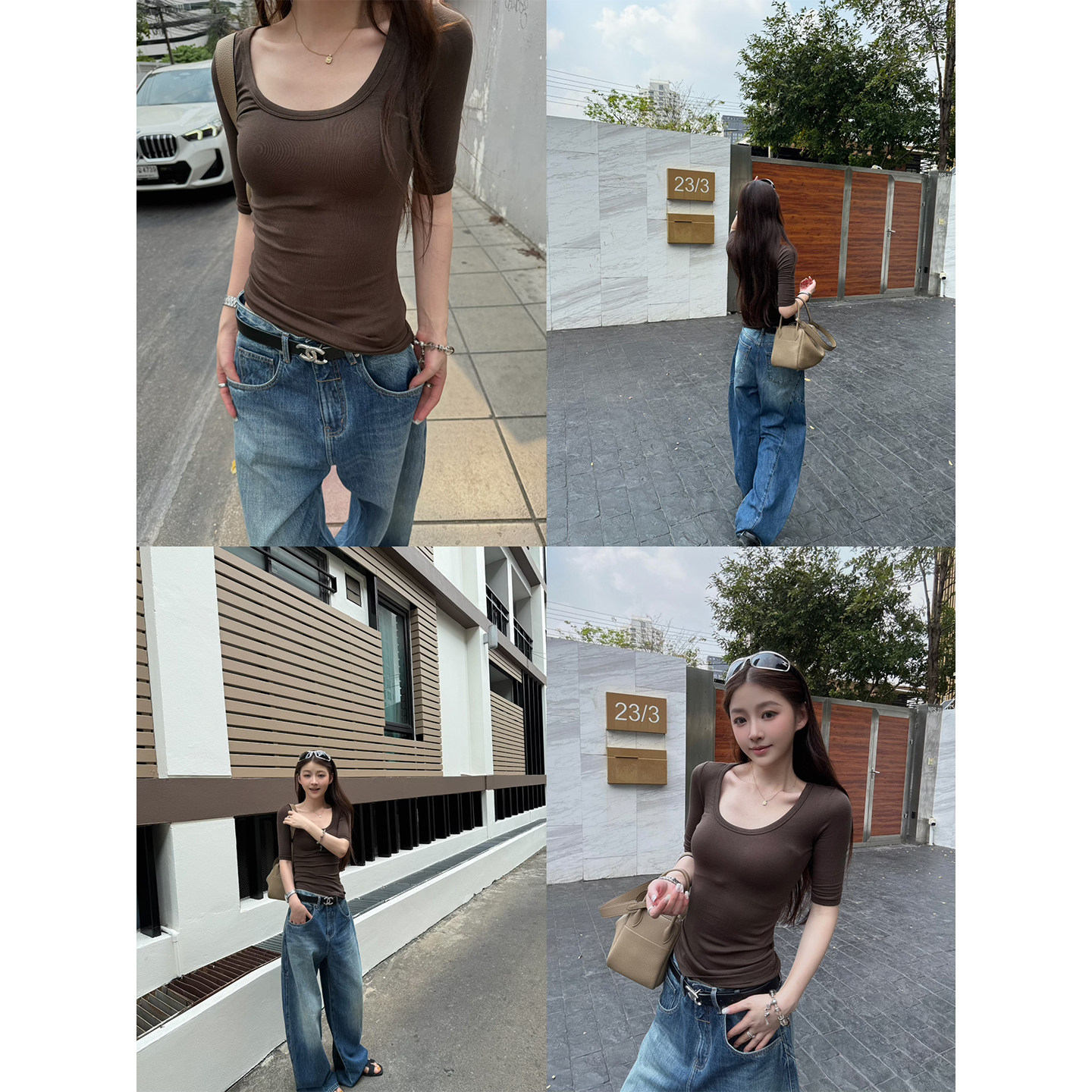 Here yaya shop 3.3 玻尿酸T基础u领显直角肩94%天丝瘦身中袖t
