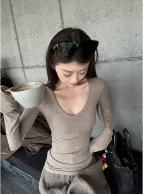 香草奶昔氛围感新工艺50%天丝5%羊毛超绝收腰设计深u圆领瘦瘦t