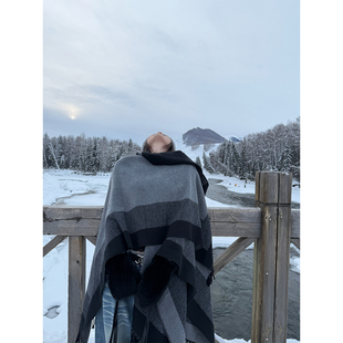 宅女日记气质老钱风羊绒质感超大条有腔调感披肩 shop Here yaya