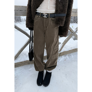 裤 Here 本期心头好重工雪尼尔磨毛松弛时髦感直筒工装 shop yaya