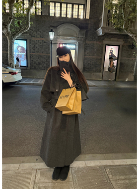 Here yaya shop 南韩落日时髦极简慵懒调调立领羊驼毛羊毛大衣