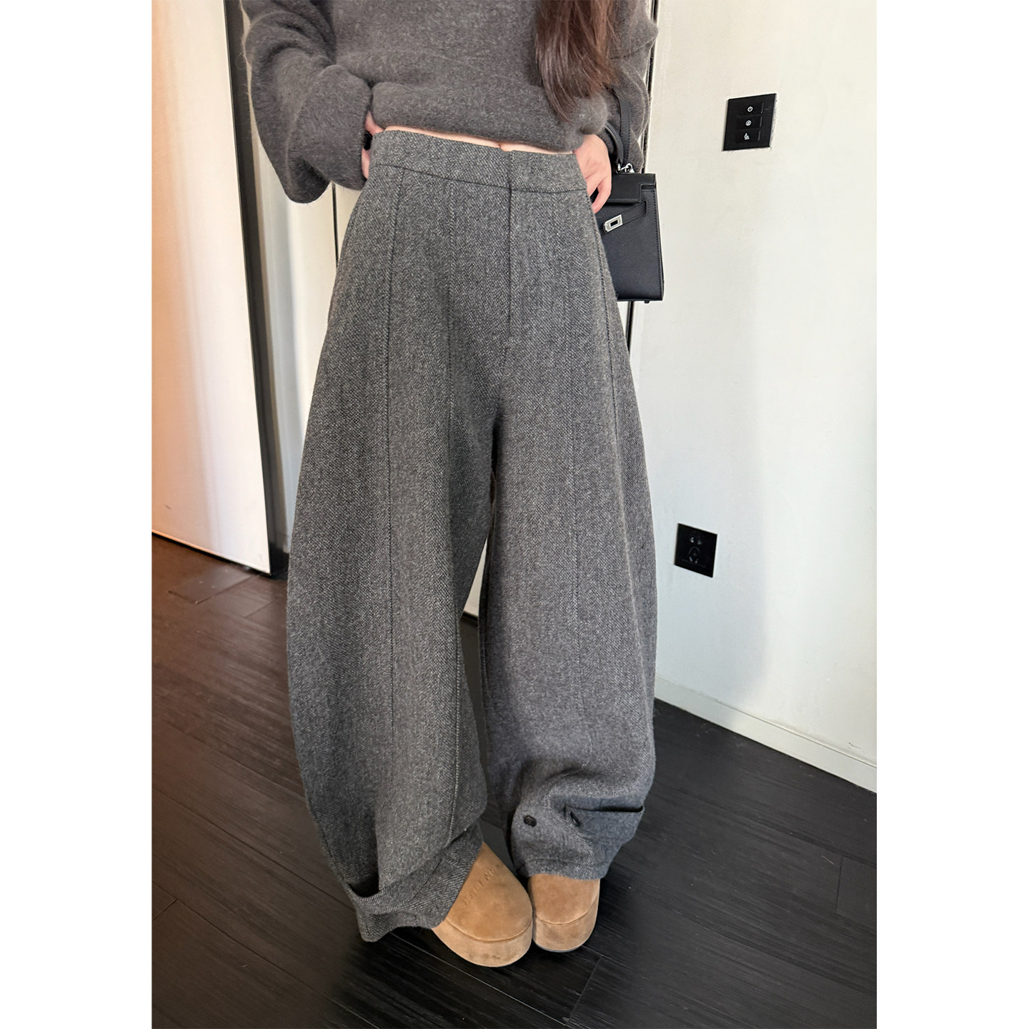 Here yaya shop 高品系列100%羊毛老钱精致时髦气球裤人纹西装裤