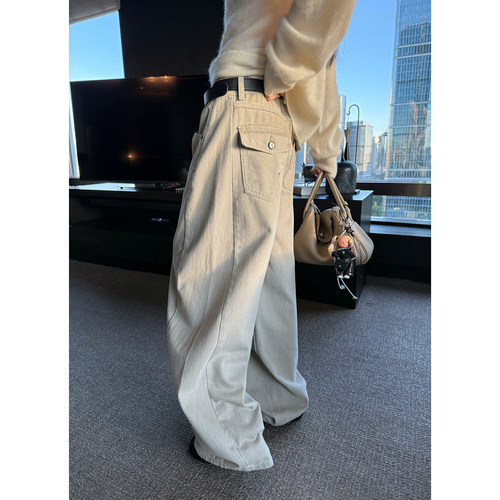 Here yaya shop 松弛vibe腔调感拉满复古时髦te殊色系牛仔工装裤