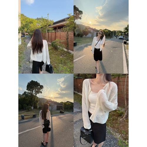 Here yaya shop 清冷柔雾精致温柔两穿慵懒长袖针织衫防晒开衫女