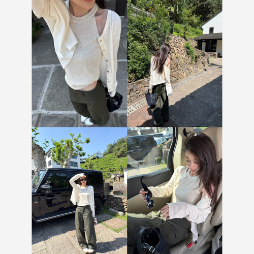 Here yaya shop 轻氧柔雾刚需纸片人夏季天丝亚麻防晒t恤小开衫女