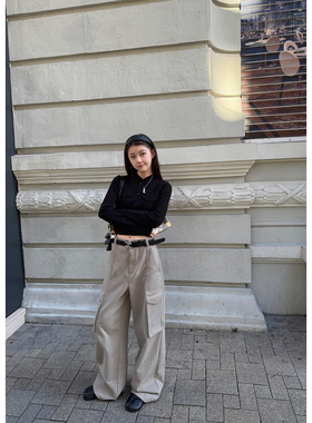 Here yaya shop 10.20气氛图书馆时髦随意感好驾驭加厚工装直筒裤