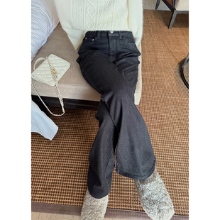 清仓 1.24 Here shop 拉长比例显瘦薄绒微喇叭牛仔裤 yaya