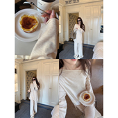 v领纸片人懒人毛衣套装 淡淡 随意自在感双面织澳洲羊毛圆领