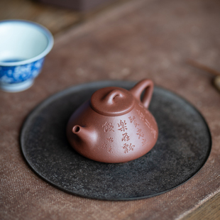 工作室自产特价 原矿老段泥 老紫泥 文人壶 手工 子冶石瓢壶 刻绘