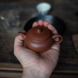 宜兴紫砂壶 石磨粗砂老朱泥 圆珠水平壶  手工 功夫茶具茶壶100cc