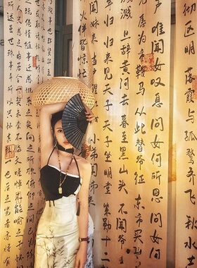 国风水墨书法挂布咖啡茶