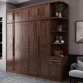 衣柜家用卧室胡桃木实木大衣橱工厂直销 轻奢五门组合衣柜 新中式