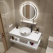 现代中式 卫生间洗手洗脸盆 双层大理石洗漱台复古台上盆浴室柜套装