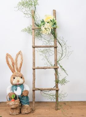 原木梯子装饰摆件实木楼梯户外庭院摆设橱窗拍照道具创意布景树枝