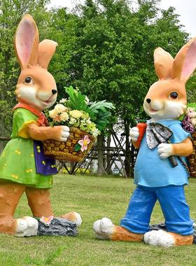 户外卡通兔子雕塑仿真动物鸡鸭花缸花园庭院装饰摆件幼儿园玻璃钢