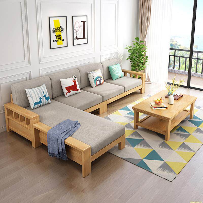新中式全实木沙发北欧现代简约小户型转角客厅出租房可折叠沙发床