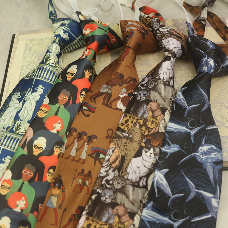 男士懒人免打结领带女个性时尚港风复古文艺印花趣味人物动物花卉,服饰配件/皮带/帽子/围巾,领带,淘宝优惠券,粉丝福利购,淘宝优惠卷