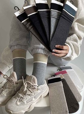 女士美拉德咖色棕色灰色袜子女配小皮鞋女款中筒袜秋ins潮堆堆袜
