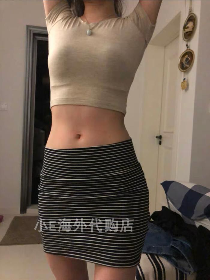 现货美国american apparel AA泫雅条纹针织包臀短裙