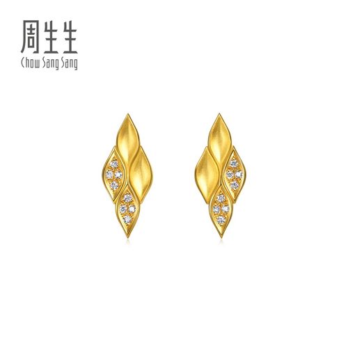周生生黄金YuYu系列足金镶嵌钻石耳钉96220E预订