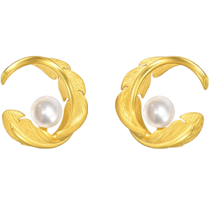 周生生爱情密语黄金耳环羽毛珍珠耳钉足金耳饰94000E计价