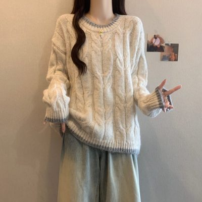 慵懒风软糯麻花毛衣女202