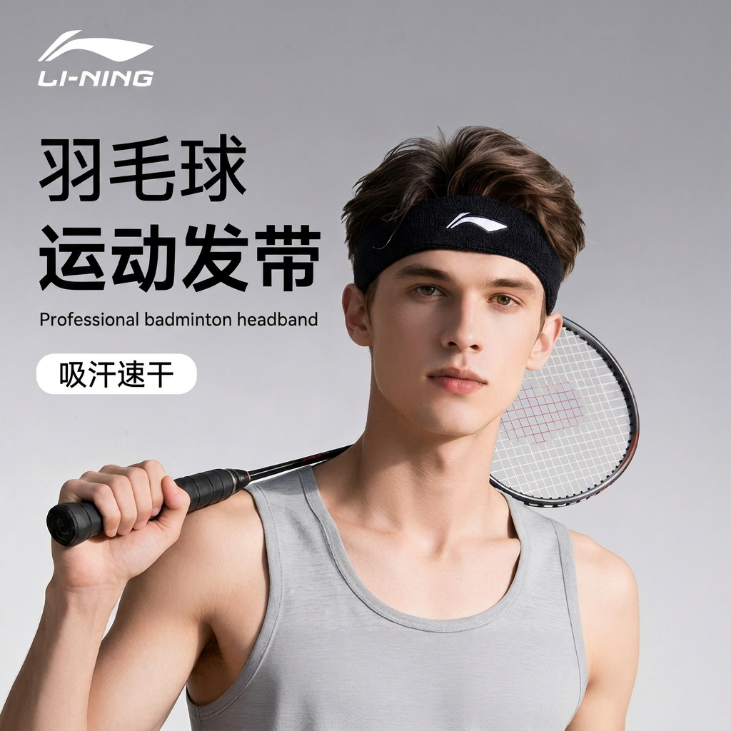 李宁发带男士吸汗运动止汗带夏季跑步羽毛球网球锻炼头带防汗护额