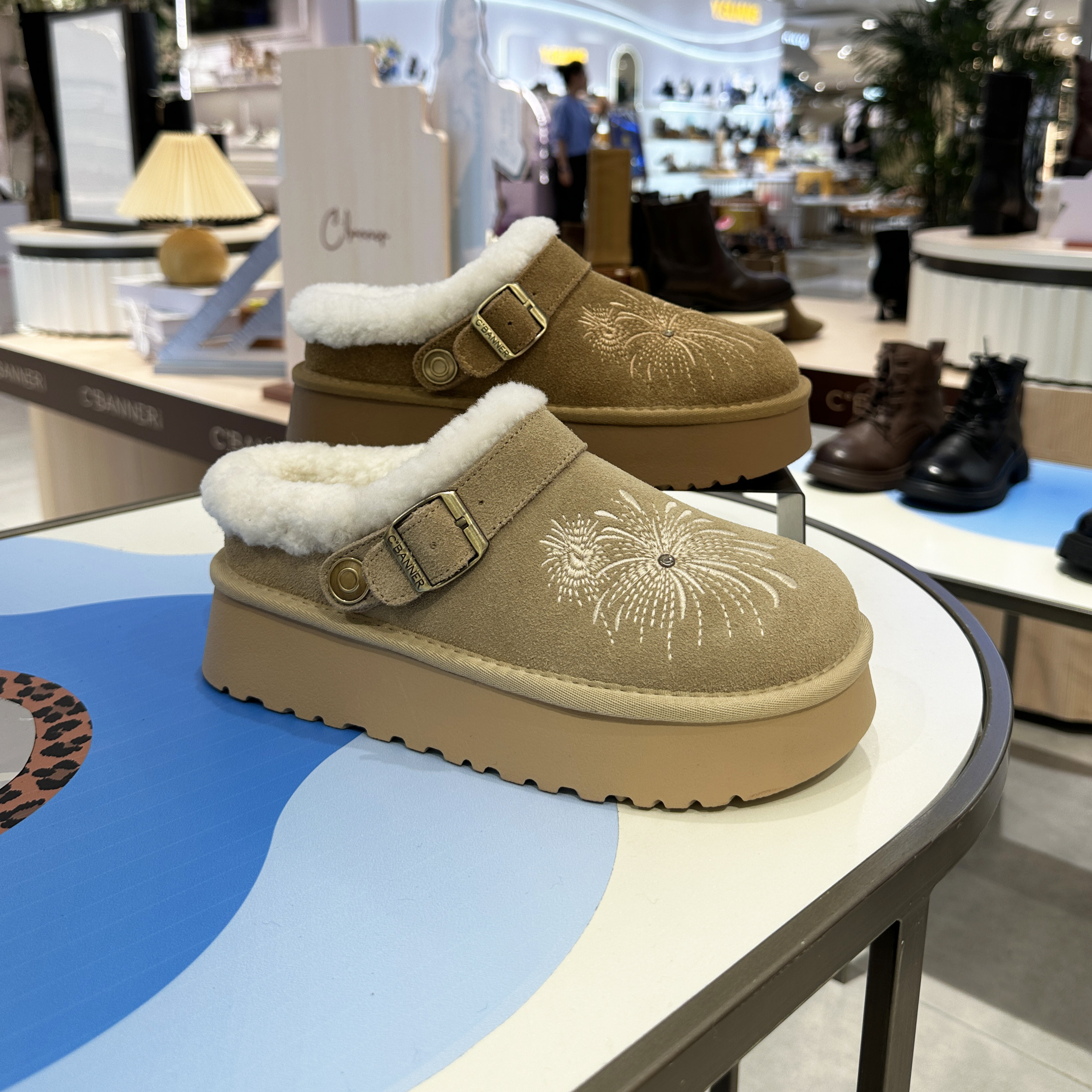 千百度短靴女鞋厚底雪地靴低帮