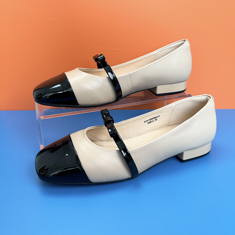 C.BANNER千百度女鞋浅口单鞋2024新款玛丽珍拼接小香风A24156608