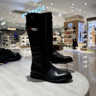 MIO米奥女鞋长筒靴骑士靴2025新款平跟牛皮靴子高筒靴M255868992