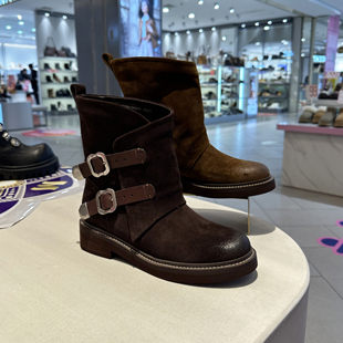 MIO米奥女鞋中筒靴子2025新款真皮骑士靴商场同款正品M256612850