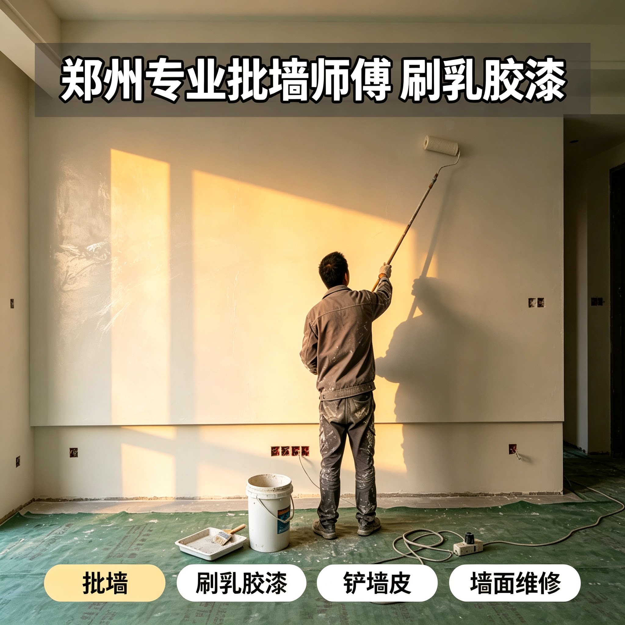 郑州批墙刷墙油漆工师傅房屋翻新改造墙面发霉修补刮腻子刷乳胶漆