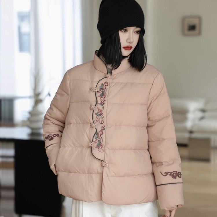 2025冬季新款羽绒服国风短外套白鸭绒新中式文艺女装短款刺绣保暖
