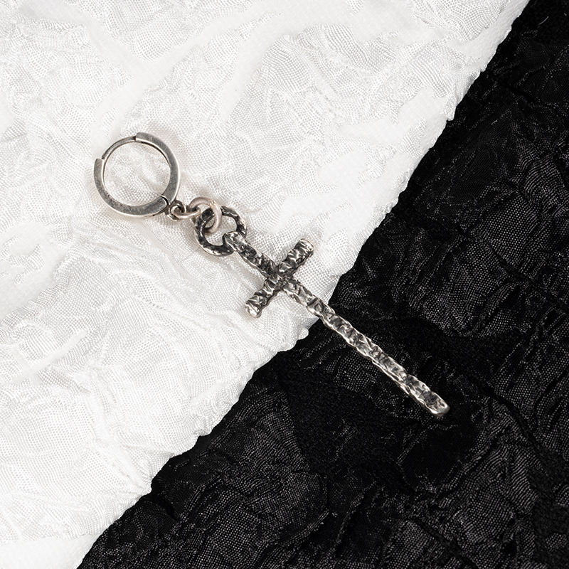 白木黑冰复古925银十字架耳饰