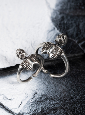 原创银戒指骷髅情侣开口