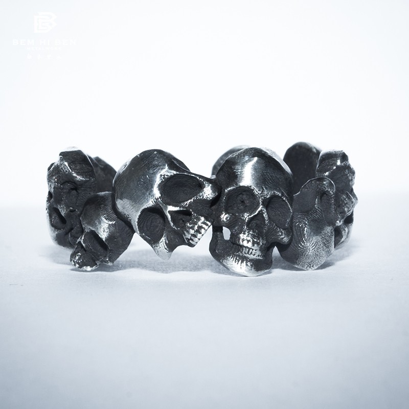 原创纯银骷髅戒指开口可调节