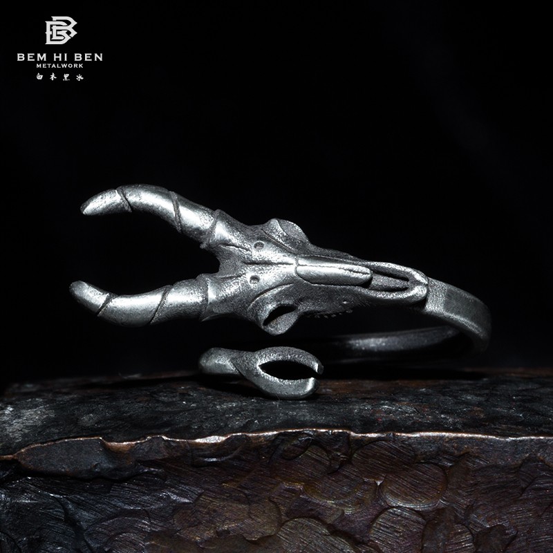 白木黑冰原创设计羚羊女男戒指