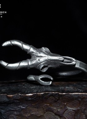 白木黑冰原创设计羚羊戒个性s925纯银开口戒指J0187W1