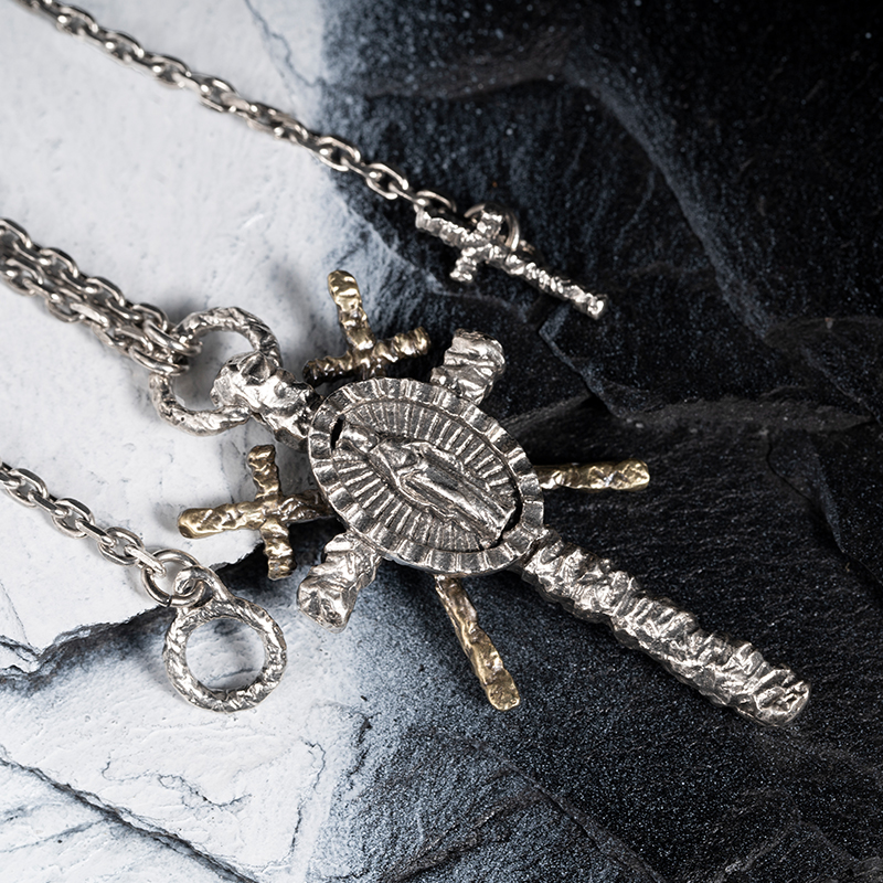 白木黑冰925银双十字架情侣项链