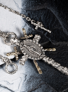 白木黑冰925银双十字架情侣项链