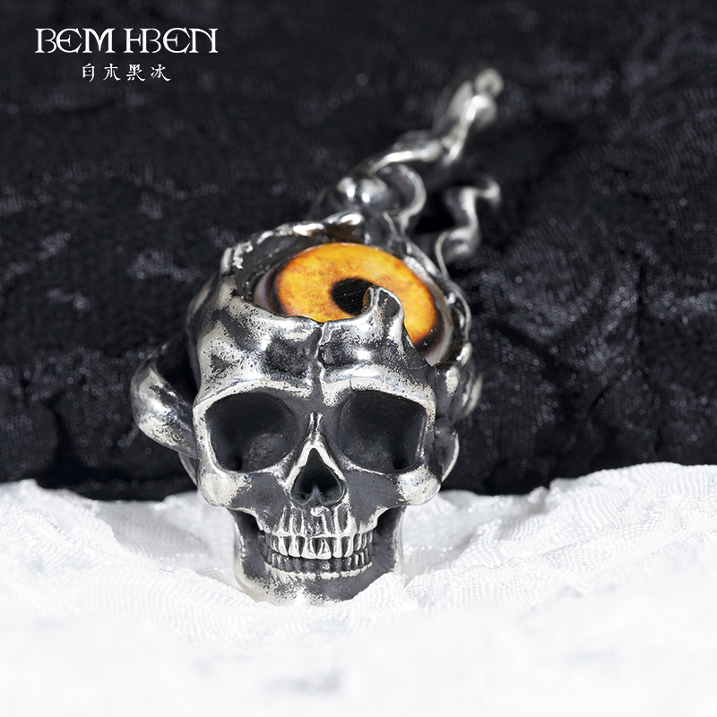 白木黑冰s925纯银特色骷髅项链