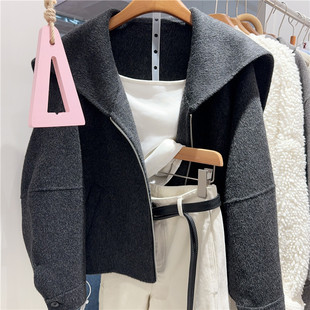 拉链大翻领绵羊毛%外套大衣女9008 新款 欧洲站实体同款 2025秋冬季