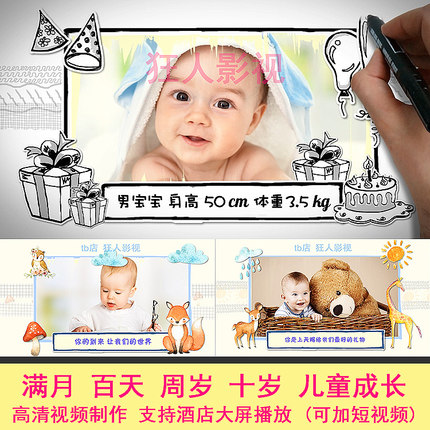 宝宝满月百天周岁生日宴十岁儿童电子相册视频制作10岁祝福暖开场