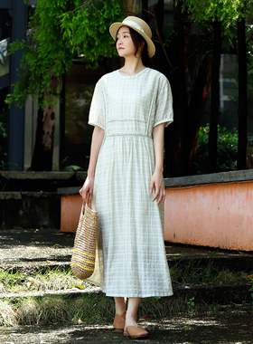 掂量品质女装 夏温柔文艺感短袖连衣裙女气质白色长裙Y2W03Q12370