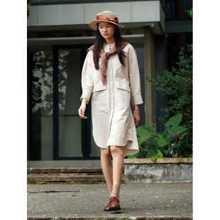 裙休闲Y1W06Q12013 立领衬衫 掂量女装 春夏格子连衣裙宽松腰九分袖