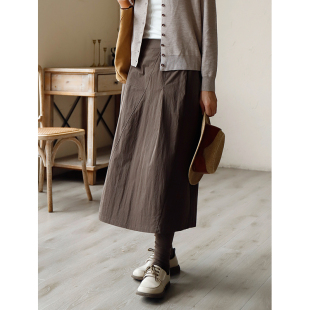 掂量女装 简约半身裙小众设计感拼接高腰A字裙文艺通勤Y3W01S8456